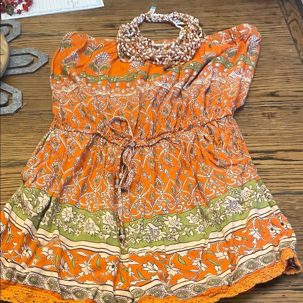 Orange and Green Strapless Romper - Picture 8 of 8